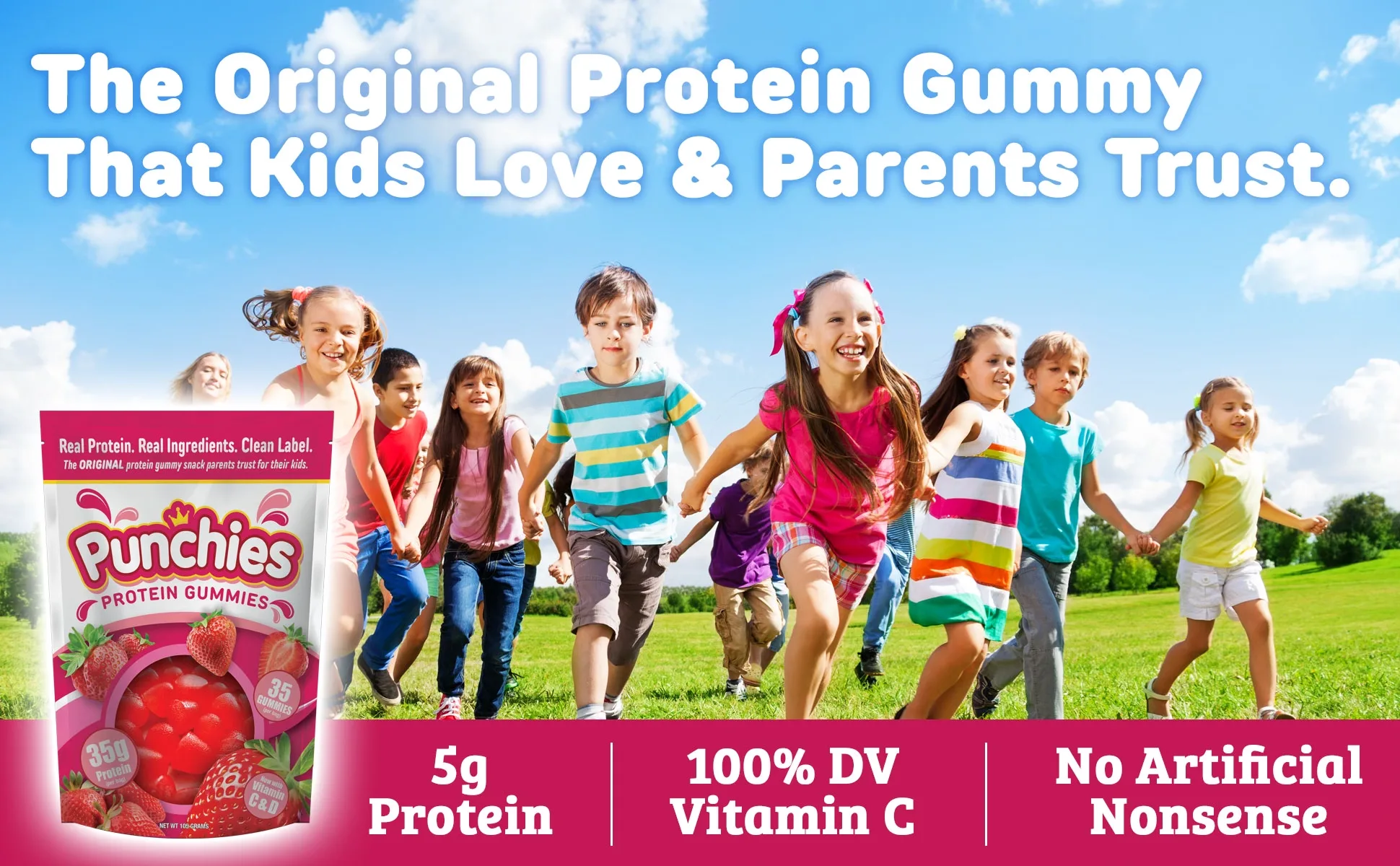 Welcome to Kids Protein Gummies! 1 Children enjoying outdoor activity together with Kids Protein Gummies.